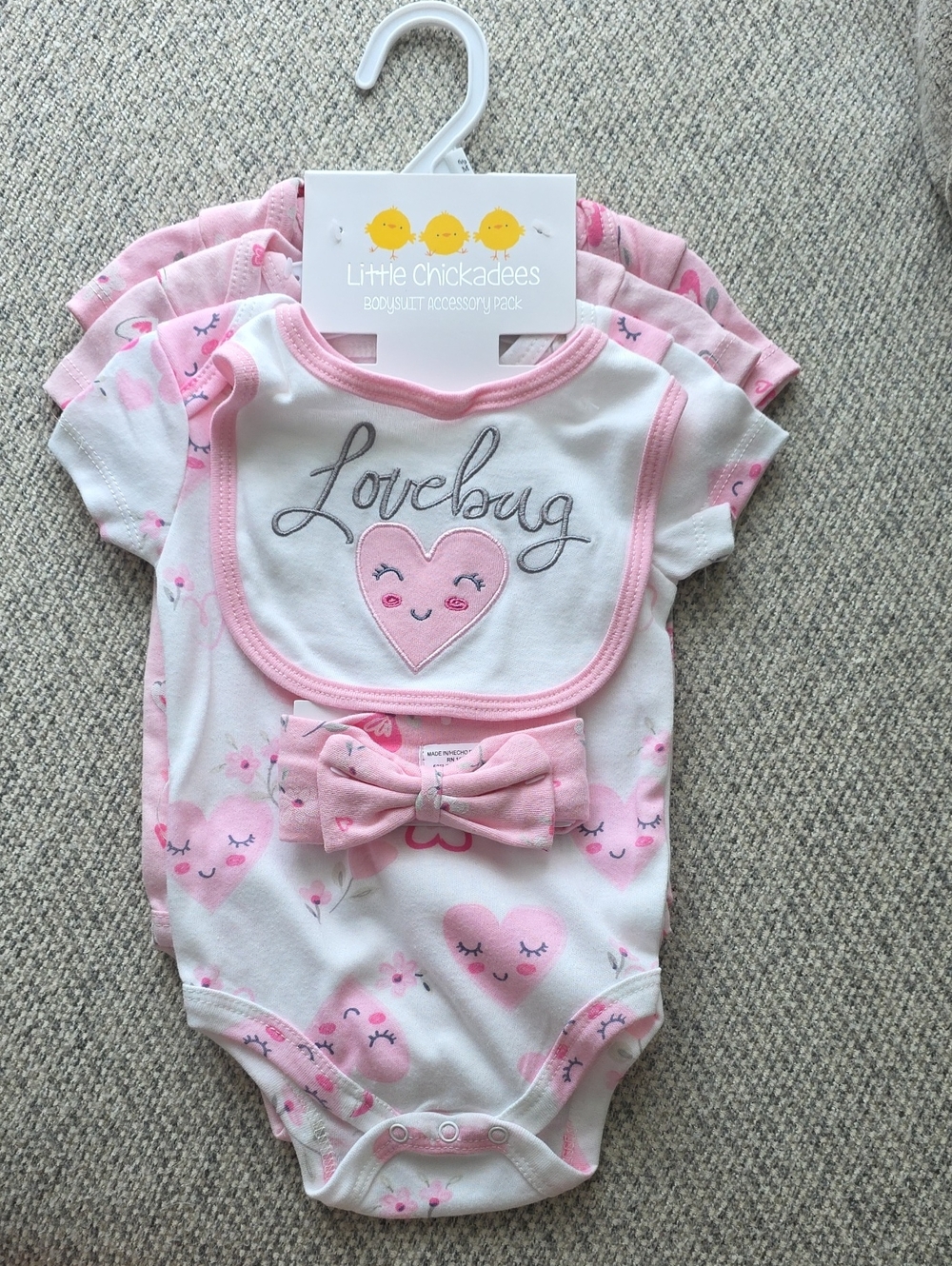 Pink 'Lovebug' Baby Onesie & Bib Set